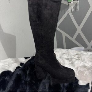Women's Black Suede Knee-High Boots